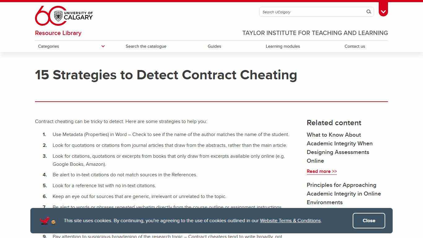 15 Strategies to Detect Contract Cheating | Resource Library | Taylor Institute for Teaching and Learning | University of Calgary